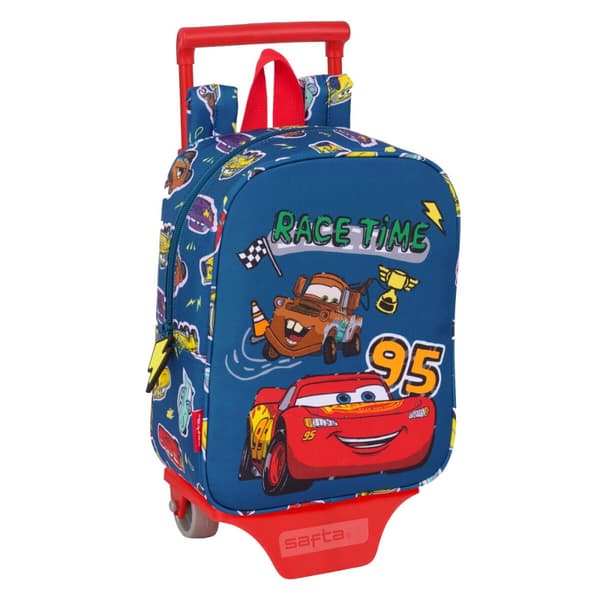 Skolerygsæk med Hjul Cars Racing Marineblå 22 x 27 x 10 cm