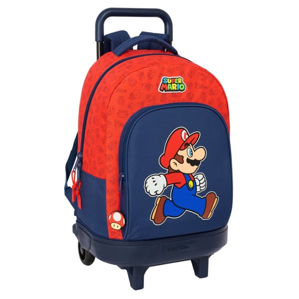 Skolerygsæk med Hjul Super Mario Trick Rød Mørkeblå 33 x 45 x 22 cm
