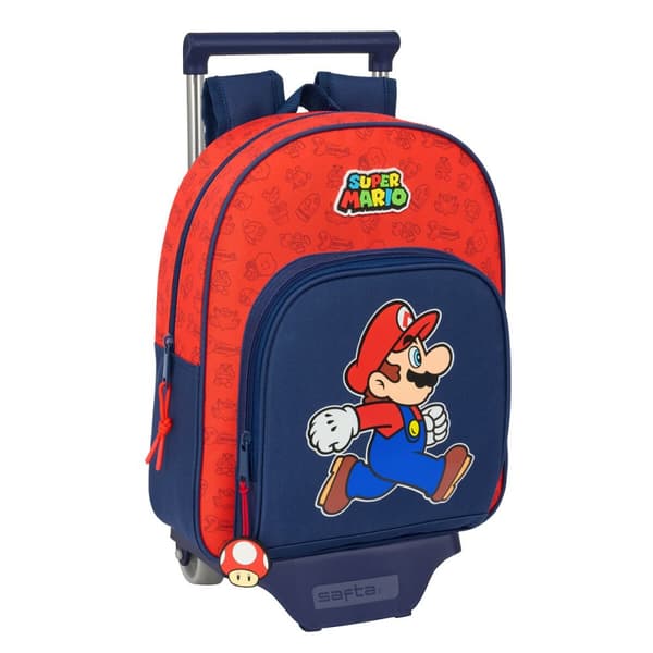 Skolerygsæk med Hjul Super Mario Trick Rød Mørkeblå 28 x 34 x 10 cm