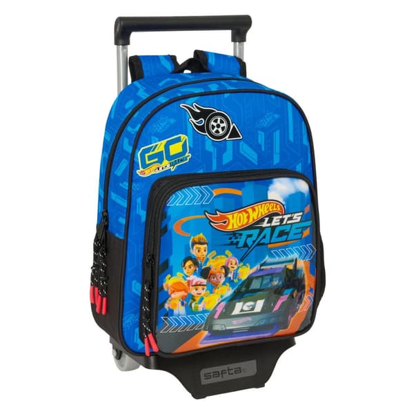 Skolerygsæk med Hjul Hot Wheels Let's race Blå Sort 27 x 33 x 10 cm