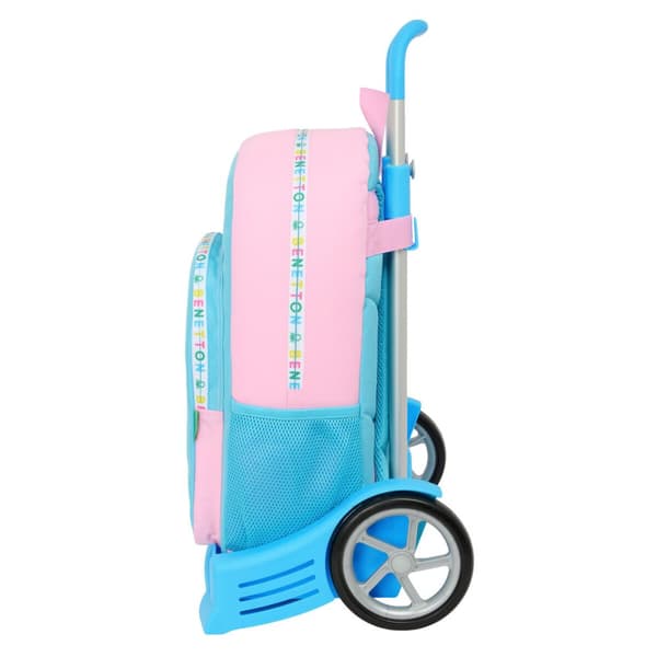 Reppu pyörillä Benetton Unique Pinkki Turkoosi 30 x 46 x 14 cm