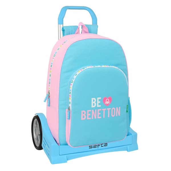Reppu pyörillä Benetton Unique Pinkki Turkoosi 30 x 46 x 14 cm