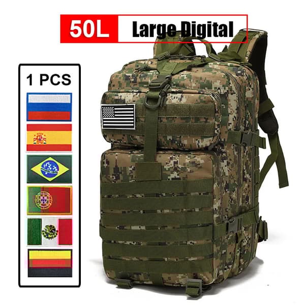 Multifunktionel Militær Vandrebags, 50L Kapacitet, Holdbart 900D Nylon,50L Jungle Digital