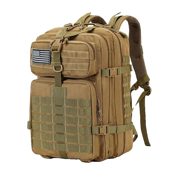 Stort kapacitet taktisk rygsæk, vandtæt 1000D nylon, komfortabel pasform,Khaki (50L)