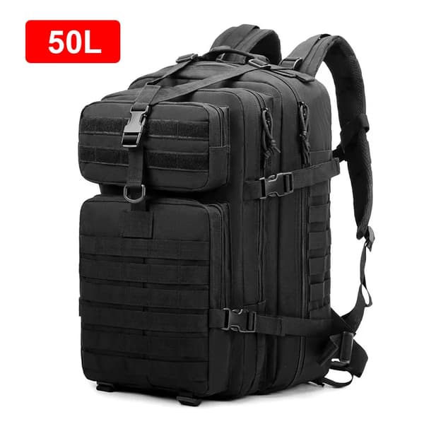 Stort kapacitet taktisk rygsæk, vandtæt 1000D nylon, komfortabel pasform,Sort (50L)