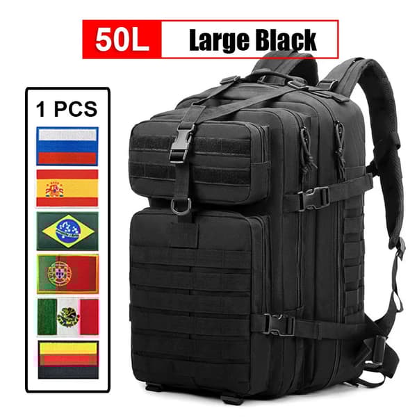 Multifunktionel Militær Vandrebags, 50L Kapacitet, Holdbart 900D Nylon,50L Sort