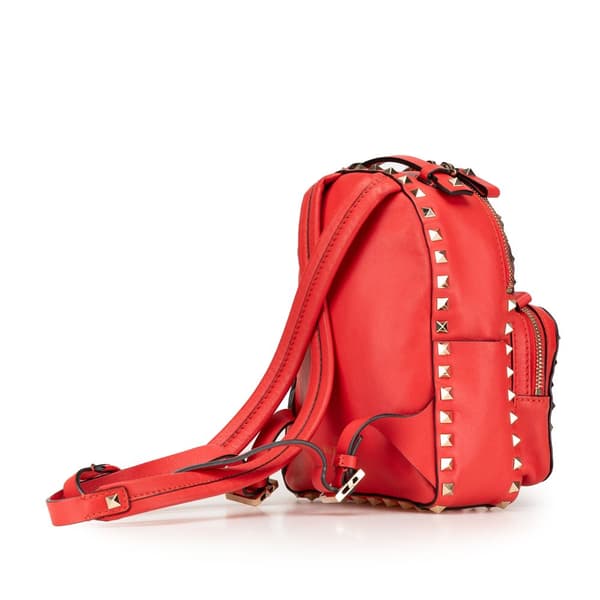 Pre-owned Valentino Mini Calfskin Rockstud Backpack Red