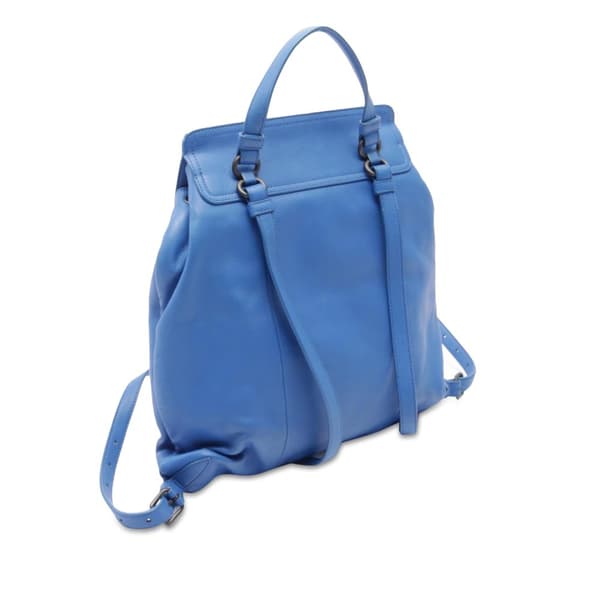 Pre-owned Bottega Veneta Leather Intrecciato Backpack Blue