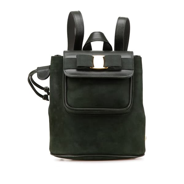 Pre-owned Ferragamo Vara Suede Backpack Green