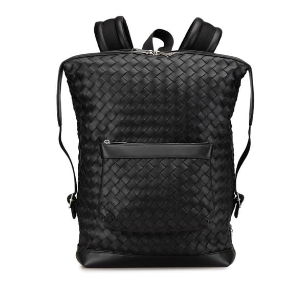 Pre-owned Bottega Veneta Nappa Intrecciato Front Pocket Backpack Black