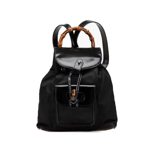 Pre-owned Gucci Mini Bamboo Nylon Backpack Black