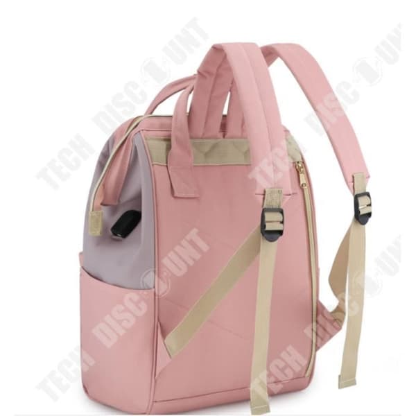 TD® Hethrone Damryggsäck 15.6 Vattentät Stöldskydd PC Ryggsäck för skolresor Fritidsarbete Rosa Grå USB