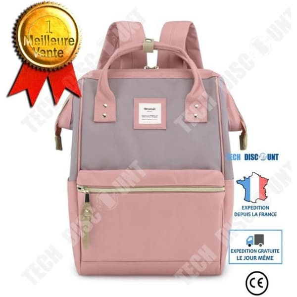 TD® Hethrone Damryggsäck 15.6 Vattentät Stöldskydd PC Ryggsäck för skolresor Fritidsarbete Rosa Grå USB