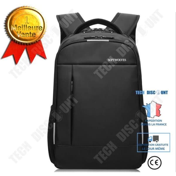 TD® COOLBELL bärbar ryggsäck 15,6 tum + USB-laddning, nylon, unisex, svart