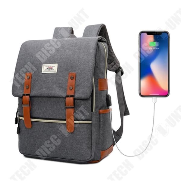 TD® Laptop Ryggsäck PC Vattentät Tyg Laptop Ryggsäck Dagssäck med USB-port Grå 15,6 tum
