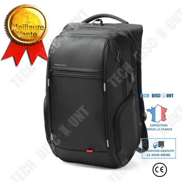 TD® Kingsons 15,6” lyxig Notebook-ryggsäck svart rese extern USB-laddning för män