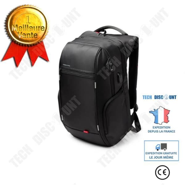 TD® Kingsons 15,6” lyxig Notebook-ryggsäck svart rese extern USB-laddning för män