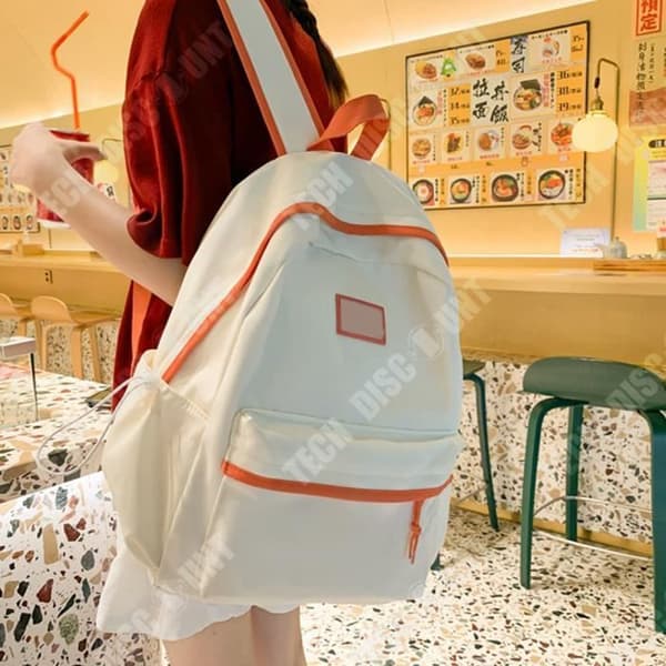 TD® Vit beige skolväska flicka pojke skolväska enkel mode stänksäker nylonväska campus retro litterär ryggsäck färg be