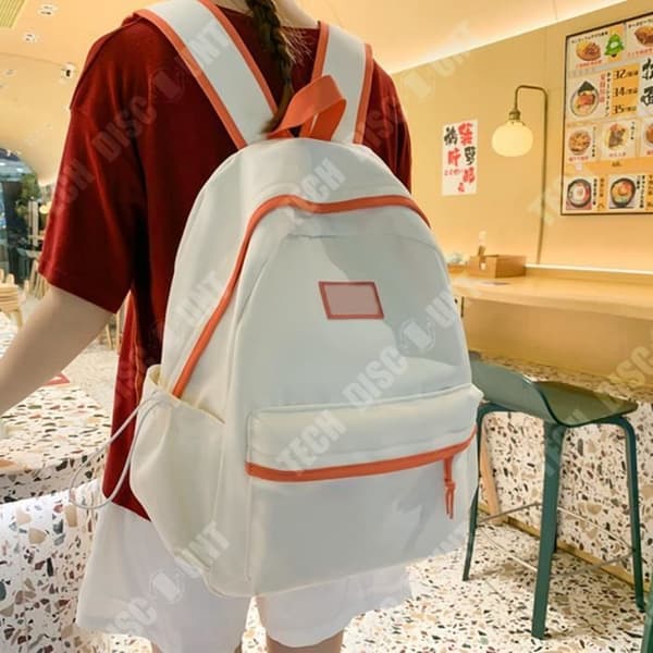 TD® Vit beige skolväska flicka pojke skolväska enkel mode stänksäker nylonväska campus retro litterär ryggsäck färg be