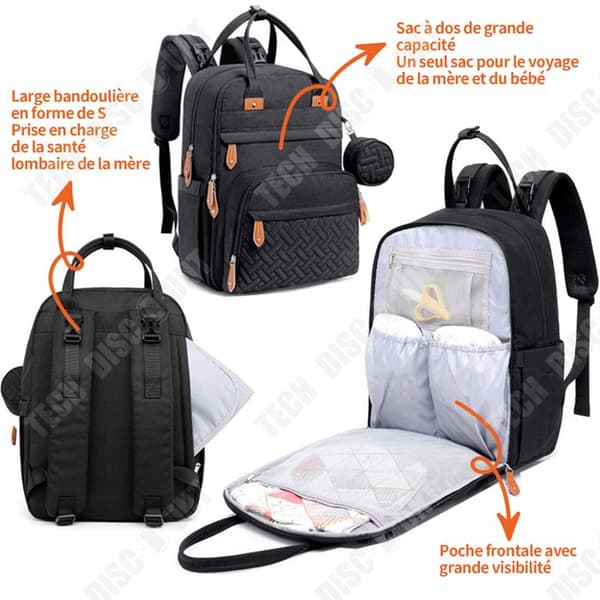TD Mumieryggsäck med stor kapacitet 42x30x16CM svart axel Multifunktionell vattentät ryggsäck Maximal belastningskapacitet 15 kg