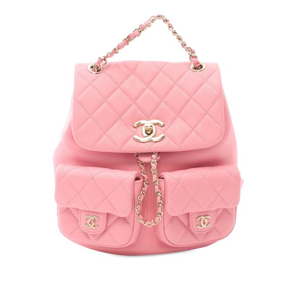 Pre-owned Chanel Medium Quilted Lambskin Duma Pockets Drawstring Backpack Pink