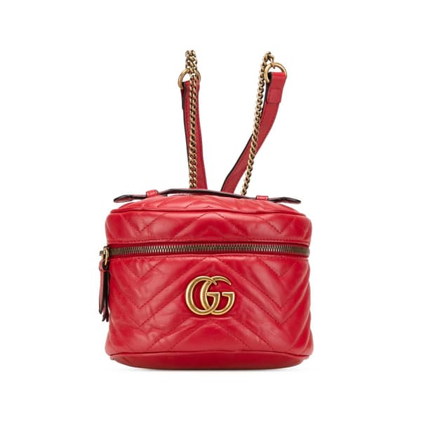 Pre-owned Gucci GG Marmont Round Matelasse Leather Backpack Red