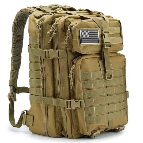 50L Taktisk Rygsæk, Unisex Design, Holdbart Polyester Materiale,Khaki