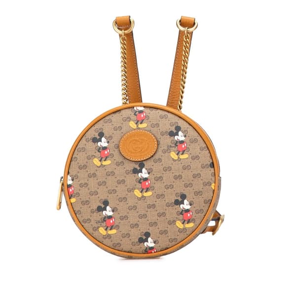 Pre-owned Gucci Disney Micro GG Supreme Round Mickey Mouse Backpack Brown