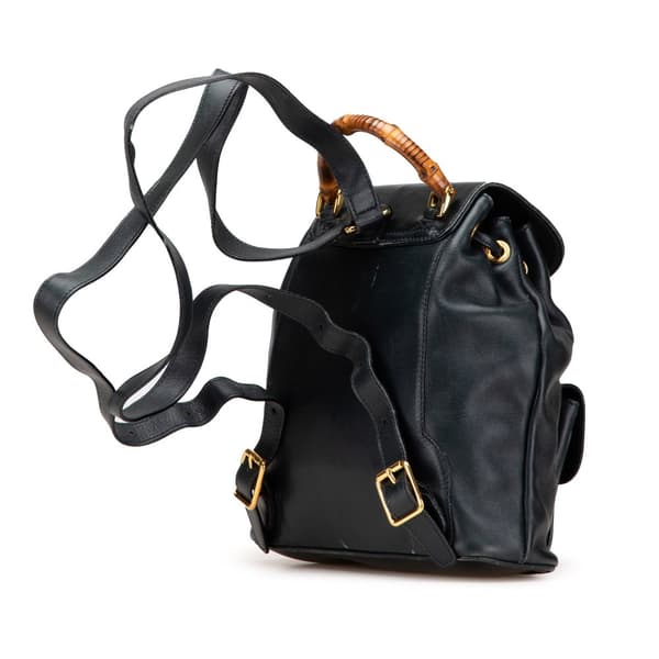 Pre-owned Gucci Leather Bamboo Backpack Black