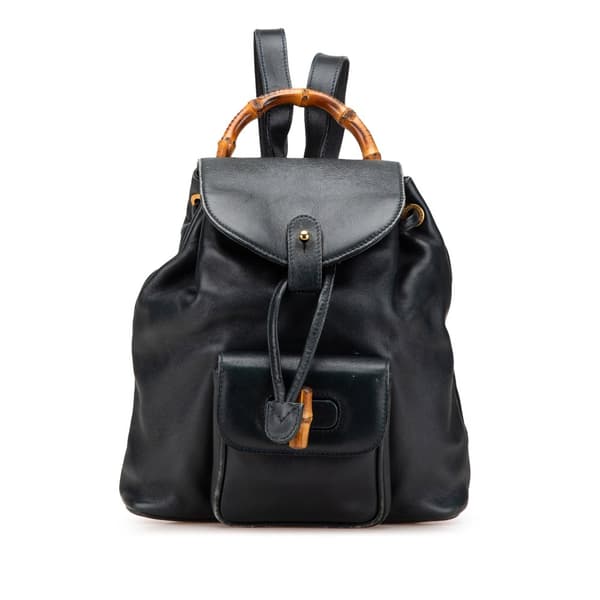 Pre-owned Gucci Leather Bamboo Backpack Black