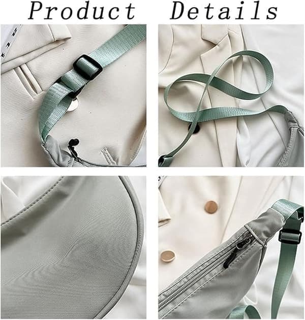 Halvmåne nylon skuldertaske til kvinder - letvægts, rummelig crossbody med justerbar rem og lynlås