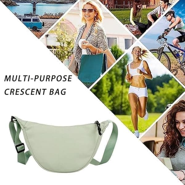 Halvmåne nylon skuldertaske til kvinder - letvægts, rummelig crossbody med justerbar rem og lynlås
