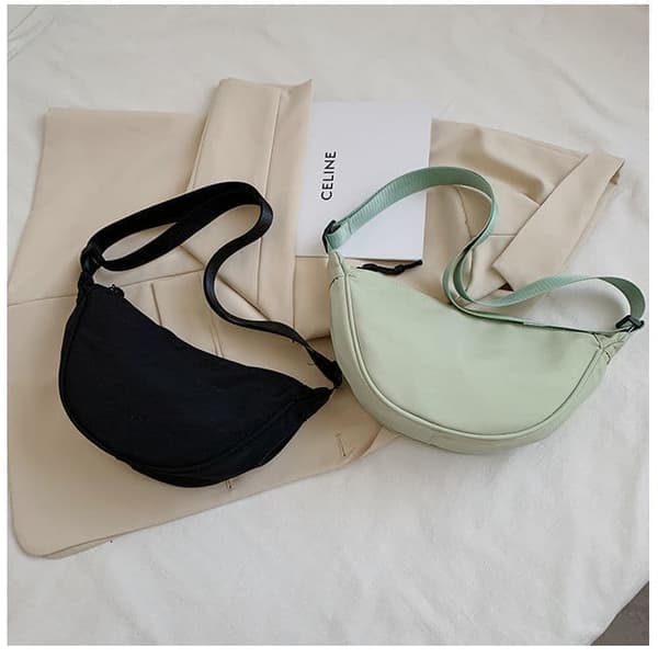 Halvmåne nylon skuldertaske til kvinder - letvægts, rummelig crossbody med justerbar rem og lynlås