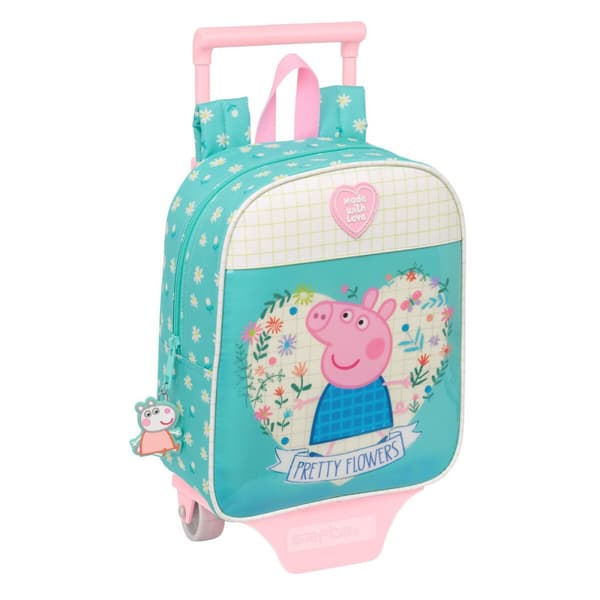 Skolväska med hjul Peppa Pig Pretty flowers Gul Mint 22 x 27 x 10 cm