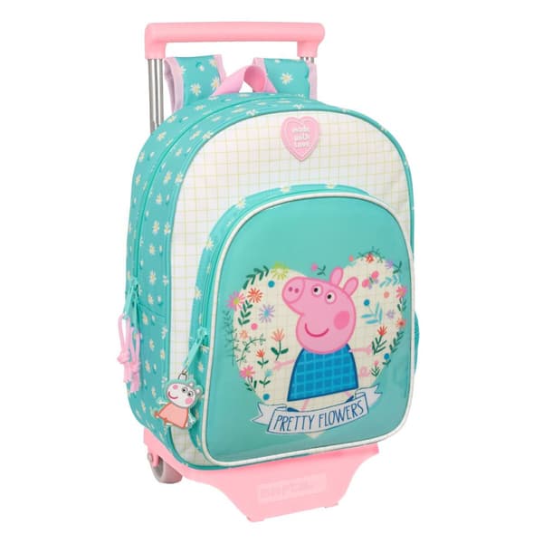 Skolväska med hjul Peppa Pig Pretty flowers Gul Mint 26 x 11 x 67 cm 26 x 34 x 11 cm