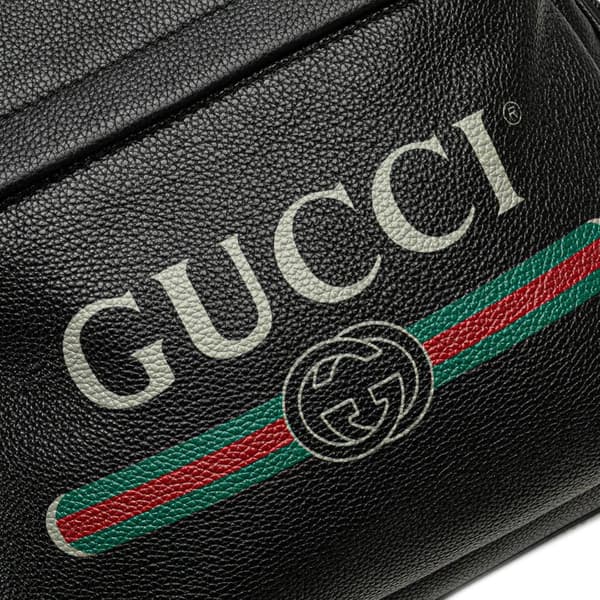 Pre-owned Gucci Leather Logo Backpack Black
