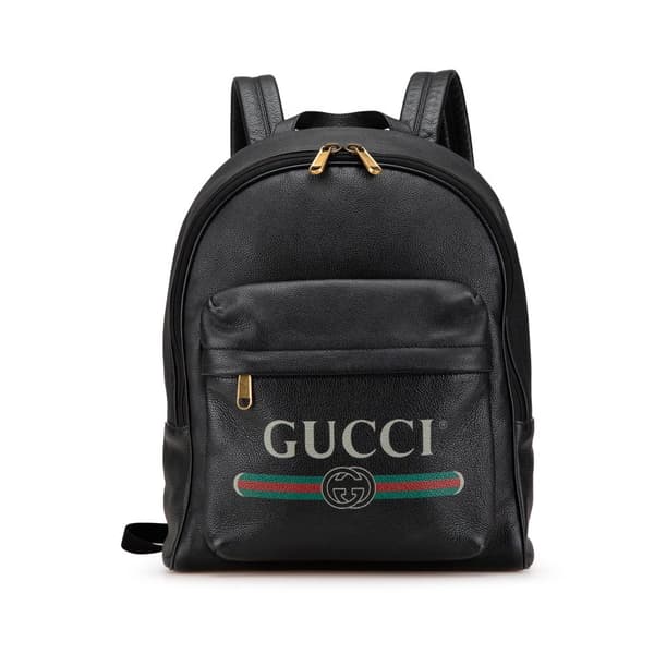 Pre-owned Gucci Leather Logo Backpack Black
