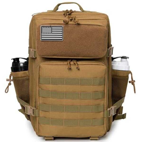 Taktisk rygsæk, flere rum, flaskeholder,Khaki