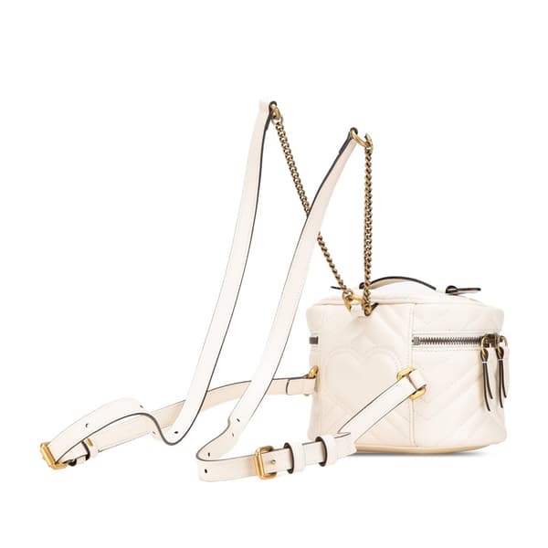 Pre-owned Gucci Mini GG Marmont Matelasse Leather Round Backpack White