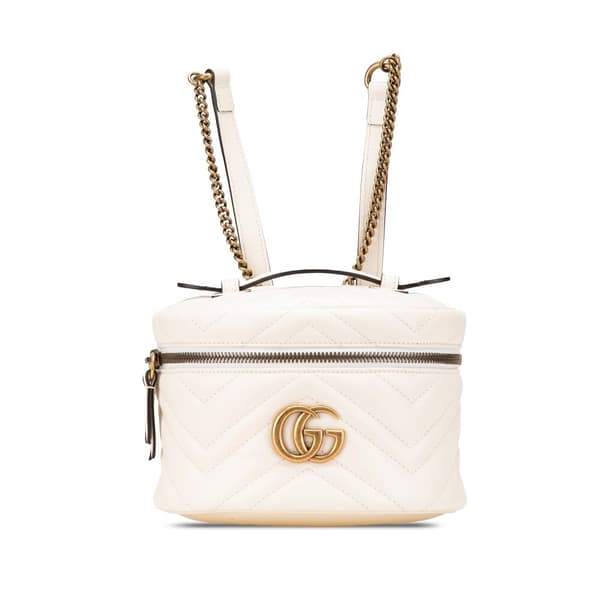 Pre-owned Gucci Mini GG Marmont Matelasse Leather Round Backpack White