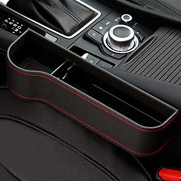 Car Seat Gap Storage Box Cupin pidike Monitoiminen auton istuimen aukon täyttö Premium PU-nahkainen autokonsolin sivutaskut (1 kpl, musta, pääohjain)
