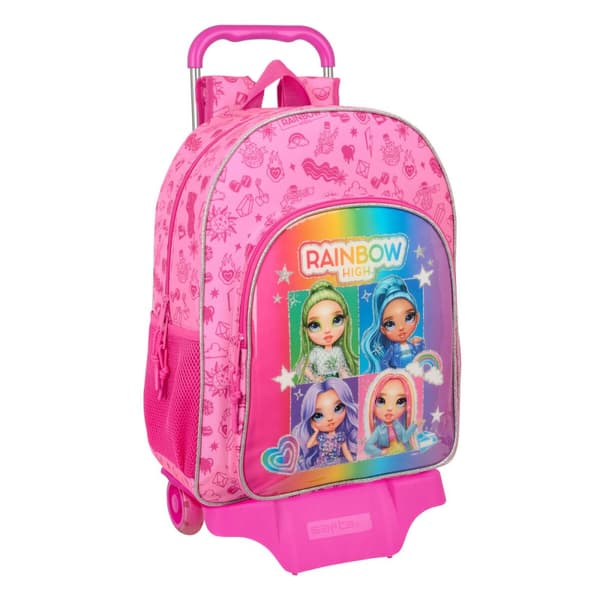 Skolerygsæk med Hjul Rainbow High Shine Multifarvet 33 x 42 x 14 cm
