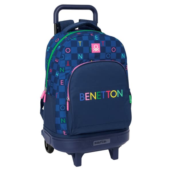 Reppu pyörillä Benetton Damero Laivastonsininen 33 x 45 x 22 cm