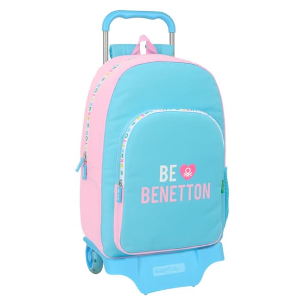 Reppu pyörillä Benetton Unique Pinkki Turkoosi 30 x 46 x 14 cm