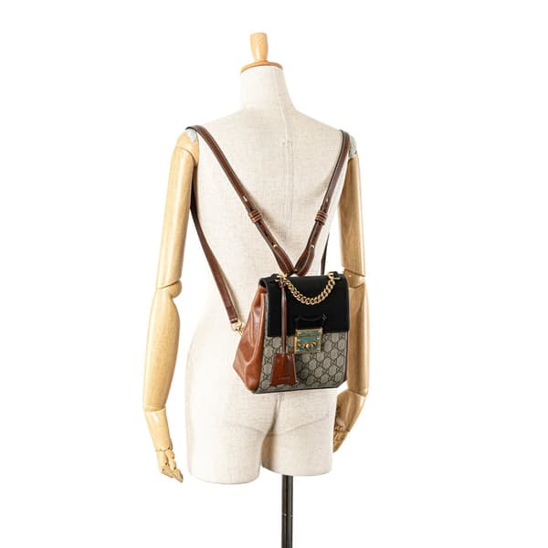Pre-owned Gucci GG Supreme Padlock Backpack Brown