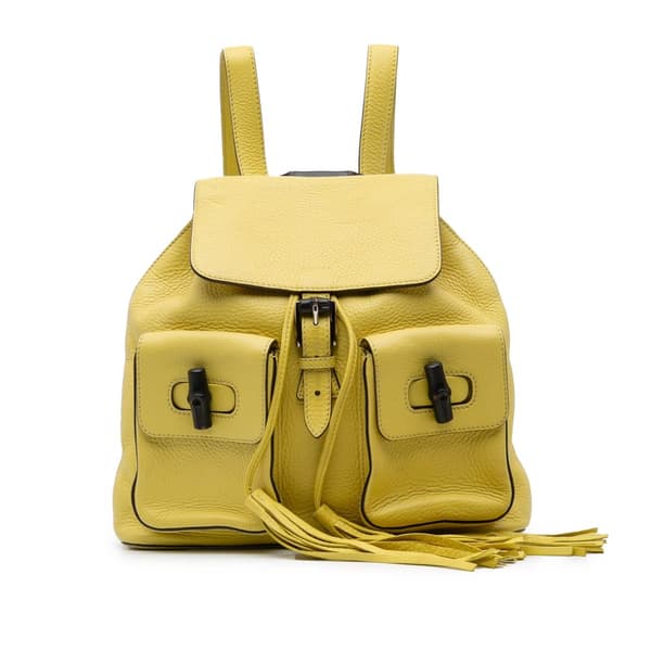Pre-owned Gucci Leather Bamboo Tassel Backpack Yellow
