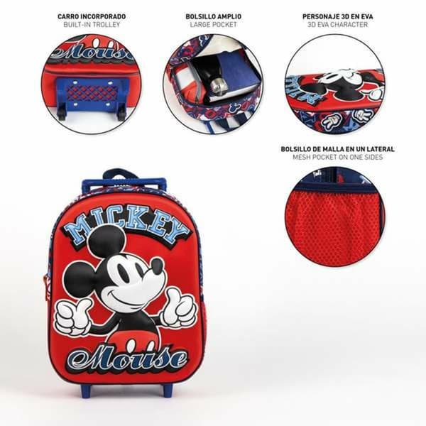 Reppu pyörillä Mickey Mouse Punainen 25,0 x 31,0 x 10,0 cm 3D