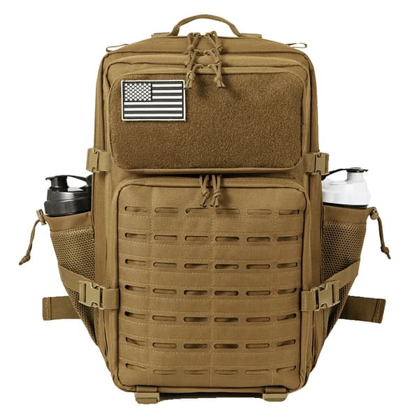 45L Taktinen Reppu, Kestävä Polyesteri, Kaksoismukitelineet,Khaki