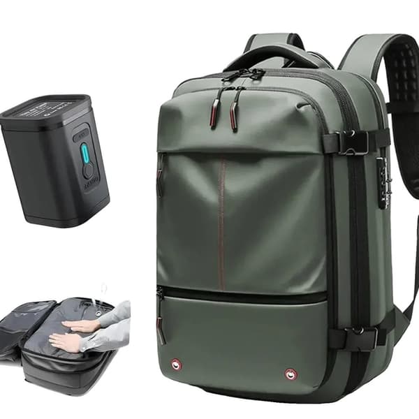 Vakuumkompressionsryggsäck, rymlig kapacitet på 56-75 liter, mjukt handtagsdesign,e-Med sugpump