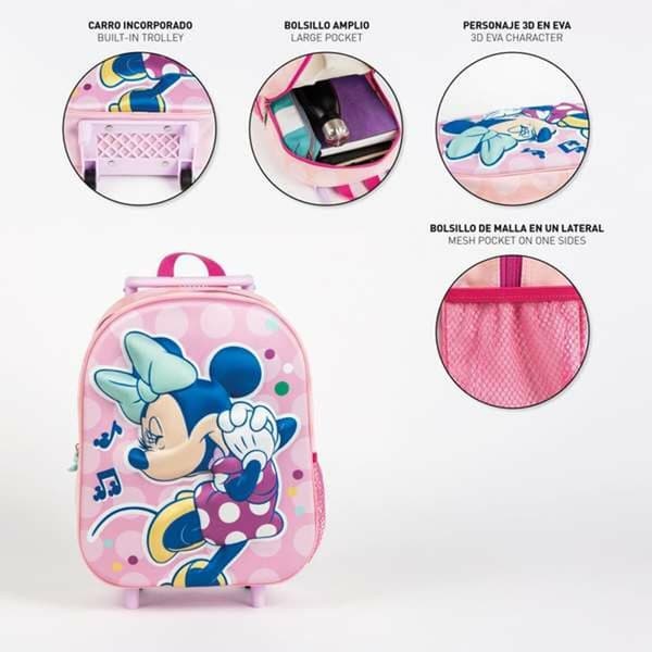 3D Skoletaske med Hjul Minnie Mouse Pink 25,0 x 31,0 x 10,0 cm